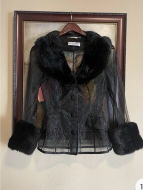 Dolce & Gabbana Sheer Black Jacket with Faux Fur Collar & Cuffs
